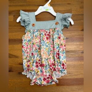 Floral Ruffle Baby One-Piece with Sage Top Panel